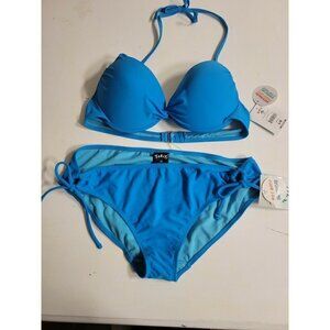 Tahiti Size L (12-14) Women Bikini Swimwear/Beachwear Two Piece‎ Pushup Bra Blue